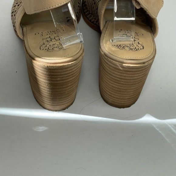 Vince Camuto Tan Perforated Open Toe Heels - Picture 3 of 5